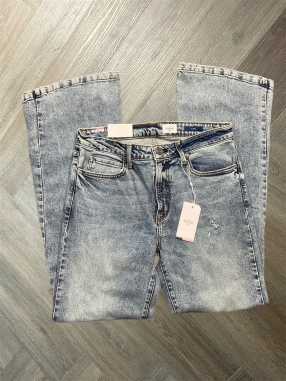 NOEND Donna 90s High Rise Flare Jeans Womens 30 Acid Wash Blue Made in USA Boho